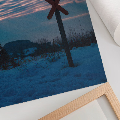 Affiche décorative Paysage hivernal atmosphérique, nuages ​​colorés, panneau solitaire