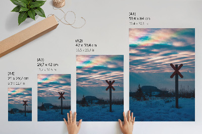 Affiche décorative Paysage hivernal atmosphérique, nuages ​​colorés, panneau solitaire