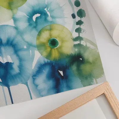 Impression sur toile tableau abstrait aux taches bleues et vertes style moderne