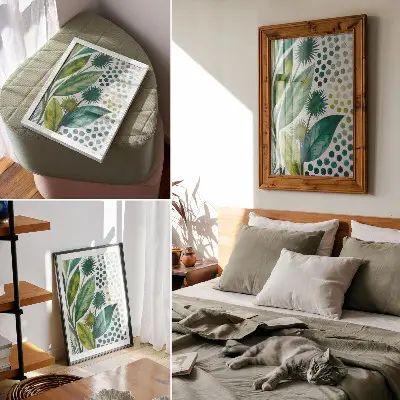 Affiche décorative feuilles vertes au style bohème pour une touche de fraîcheur naturelle