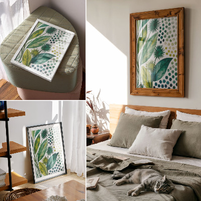 Affiche décorative Feuilles vertes, points de fraîcheur naturelle, style bohème