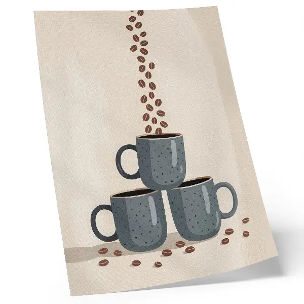 Impression sur toile tasses grises sur fond crème avec des grains de café