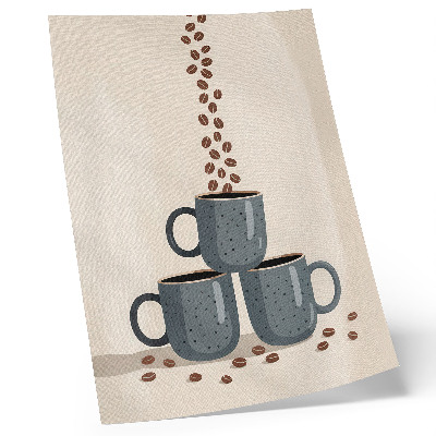 Impression sur toile Tasses grises et fond crème avec des grains de café