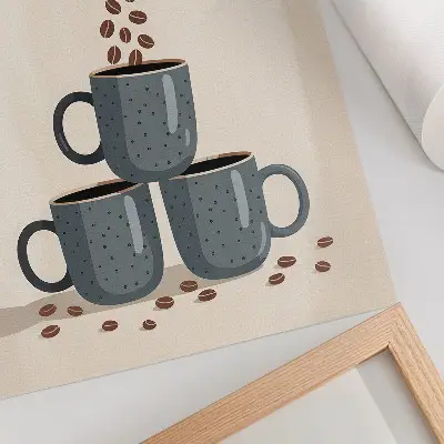 Impression sur toile tasses grises sur fond crème avec des grains de café