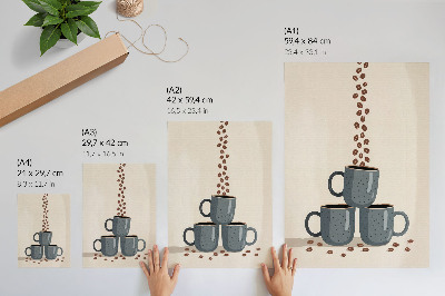 Impression sur toile Tasses grises et fond crème avec des grains de café