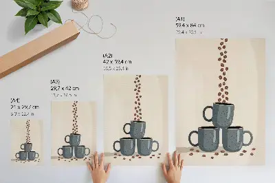 Impression sur toile tasses grises sur fond crème avec des grains de café