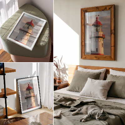 Affiche décorative Phare rouge, coucher de soleil calme