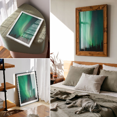 Impression sur toile Aurore, arbres verts, nature magique nocturne