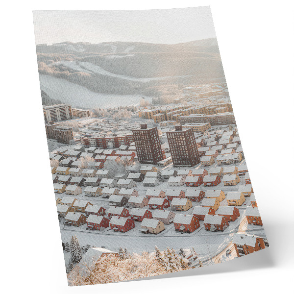 Impression sur toile Paysage d'hiver avec des maisons enneigées