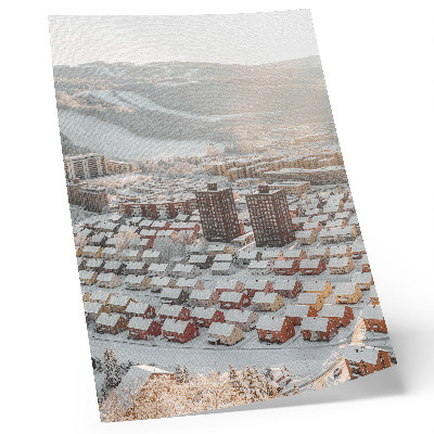 Impression sur toile Paysage d'hiver avec des maisons enneigées