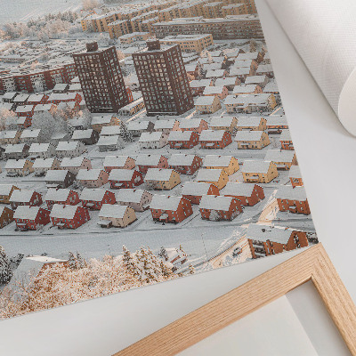 Impression sur toile Paysage d'hiver avec des maisons enneigées
