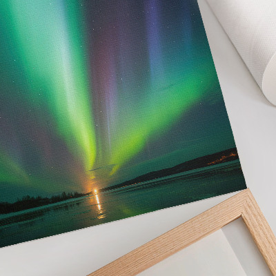 Affiche décorative Aurore boréale au-dessus d'un paysage nocturne constellé d'étoiles