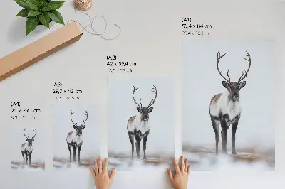 Décoration murale renne dans un paysage hivernal aux teintes chaudes style moderne