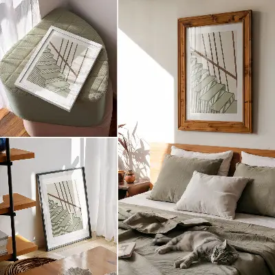 Impression sur toile représentation géométrique d'escaliers au style minimaliste élégant et dynamique