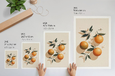 Affiche décorative Oranges juteuses, feuilles vertes, fleurs blanches