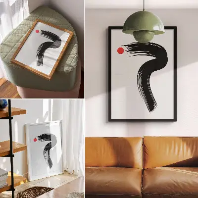 Impression sur toile cercle rouge avec un trait de pinceau noir
