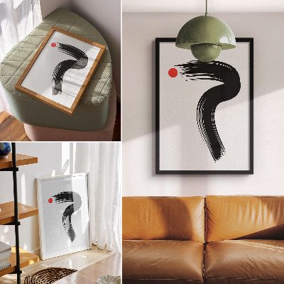 Impression sur toile Cercle rouge trait de pinceau noir