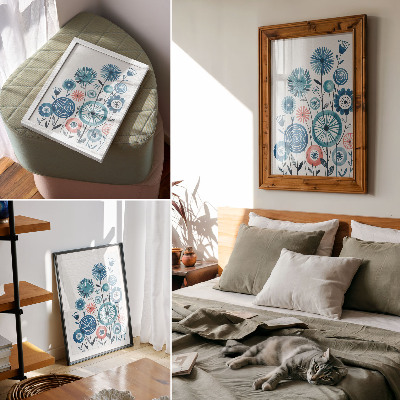 Impression sur toile Fleurs bleues modernes sur fond blanc