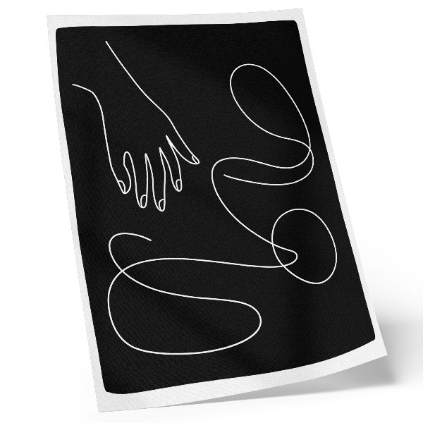 Impression sur toile lignes courbes noires et blanches minimalistes main