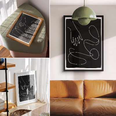 Impression sur toile lignes courbes noires et blanches minimalistes main