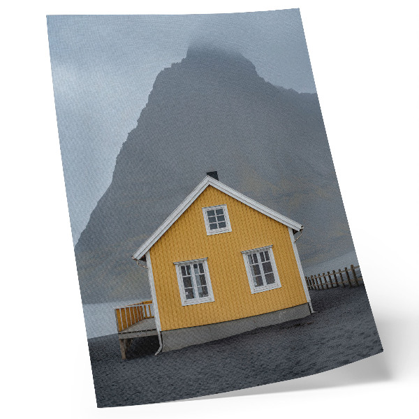 Affiche décorative Maison jaune, montagne, minimalisme, simplicité, paix