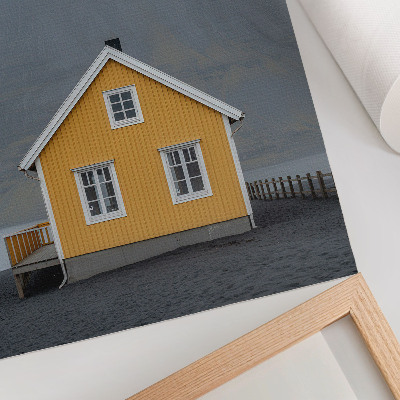 Affiche décorative Maison jaune, montagne, minimalisme, simplicité, paix