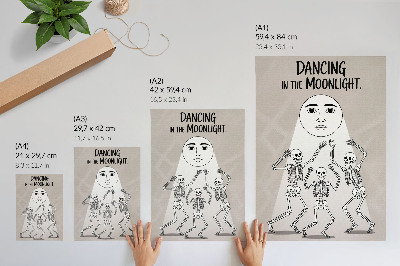 Impression sur toile Squelettes noirs et blancs sur fond de lune beige
