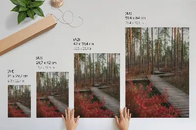 Décoration murale chemin de bois en forêt aux couleurs d'automne