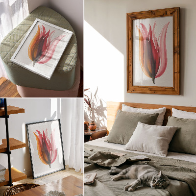 Impression sur toile fleur abstraite rouge rose orange