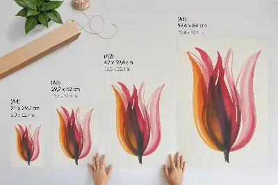 Impression sur toile fleur abstraite aux tons rouge, rose et orange
