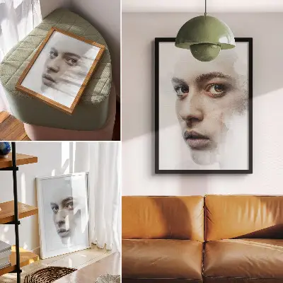 Affiche décorative représentant un visage délicat dans une atmosphère mystérieuse et subtile
