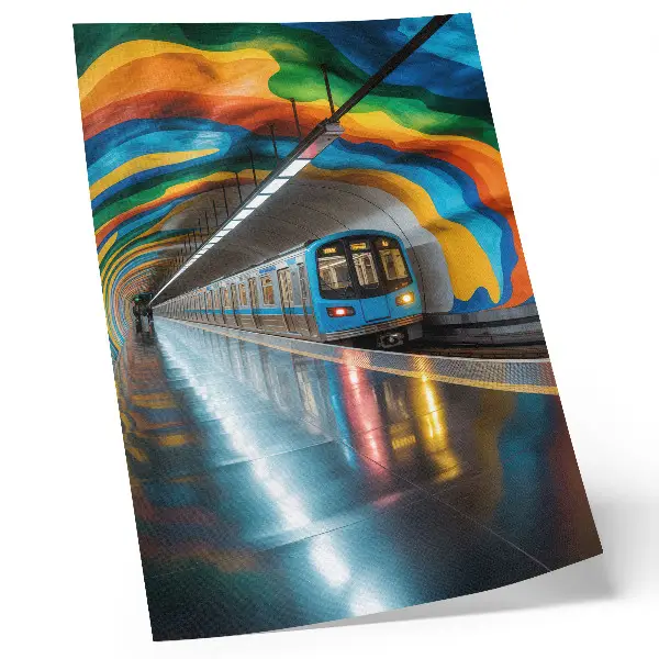 Décoration murale couleurs arc-en-ciel dynamiques au plafond du métro