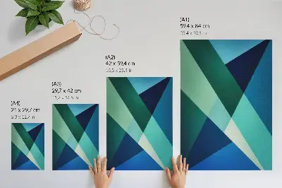 Affiche décorative à motifs de triangles verts et bleus d'intensité variable