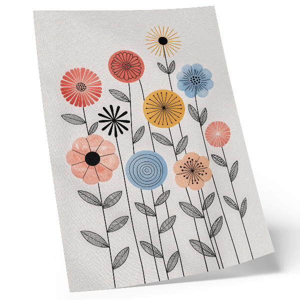 Décoration murale Fleurs colorées sur fond blanc dans un style rétro