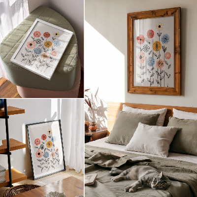Décoration murale Fleurs colorées sur fond blanc dans un style rétro
