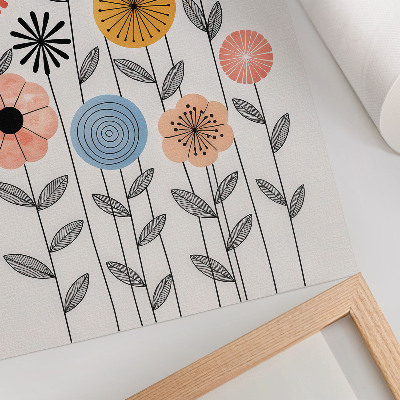 Décoration murale Fleurs colorées sur fond blanc dans un style rétro