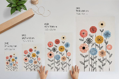 Décoration murale Fleurs colorées sur fond blanc dans un style rétro