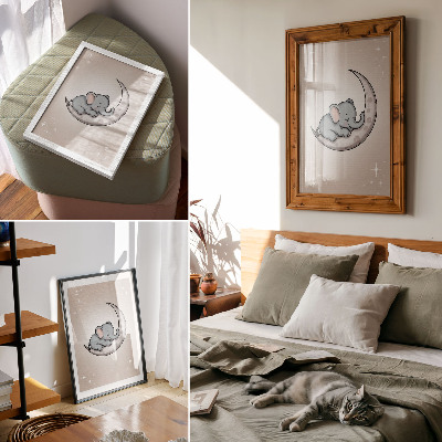 Affiche décorative Un adorable éléphant sur la lune, entouré d'étoiles
