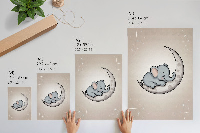 Affiche décorative Un adorable éléphant sur la lune, entouré d'étoiles