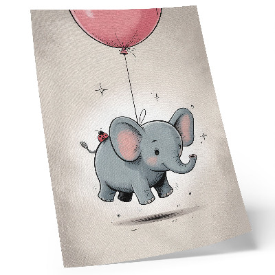 Impression sur toile Éléphant avec un ballon, joie des enfants, rose