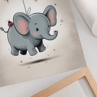 Impression sur toile Éléphant avec un ballon, joie des enfants, rose