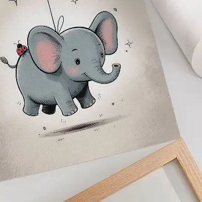 Impression sur toile éléphant avec un ballon, motif joie des enfants en rose