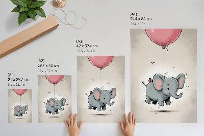 Impression sur toile Éléphant avec un ballon, joie des enfants, rose