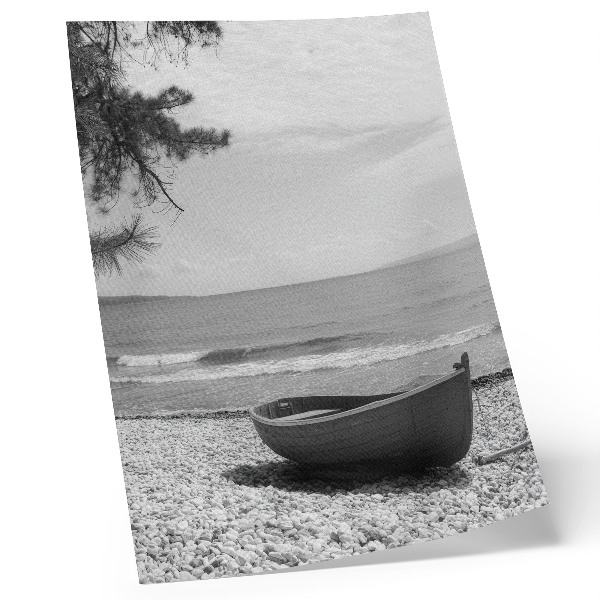 Impression sur toile Bateau sur la plage, vagues, ciel, harmonie, paix