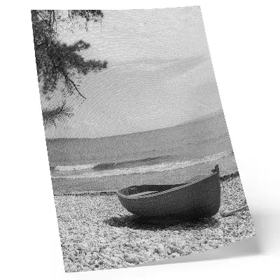 Impression sur toile bateau sur la plage avec des vagues sous un ciel harmonieux et paisible