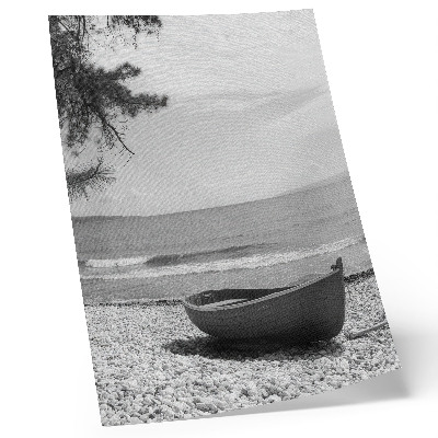 Impression sur toile Bateau sur la plage, vagues, ciel, harmonie, paix