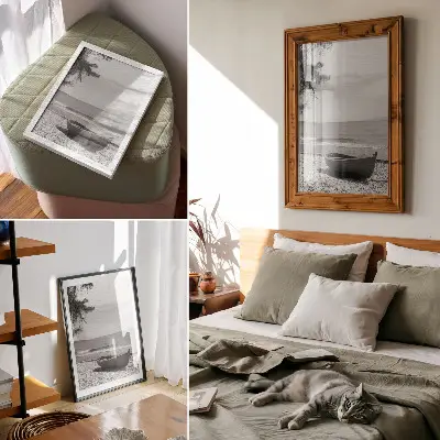 Impression sur toile bateau sur la plage avec des vagues sous un ciel harmonieux et paisible