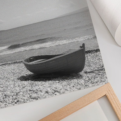 Impression sur toile Bateau sur la plage, vagues, ciel, harmonie, paix