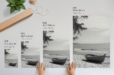 Impression sur toile Bateau sur la plage, vagues, ciel, harmonie, paix