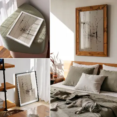 Affiche décorative fond beige à lignes noires dans un style abstrait minimaliste